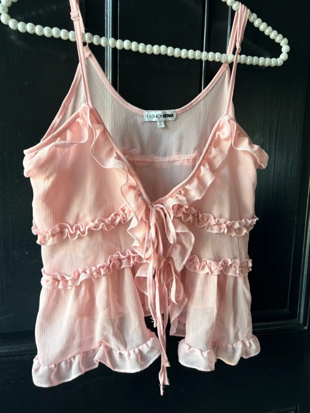 Fashion Nova Pink Crinkled Ruffle Top Size XS - Picture 2 of 8